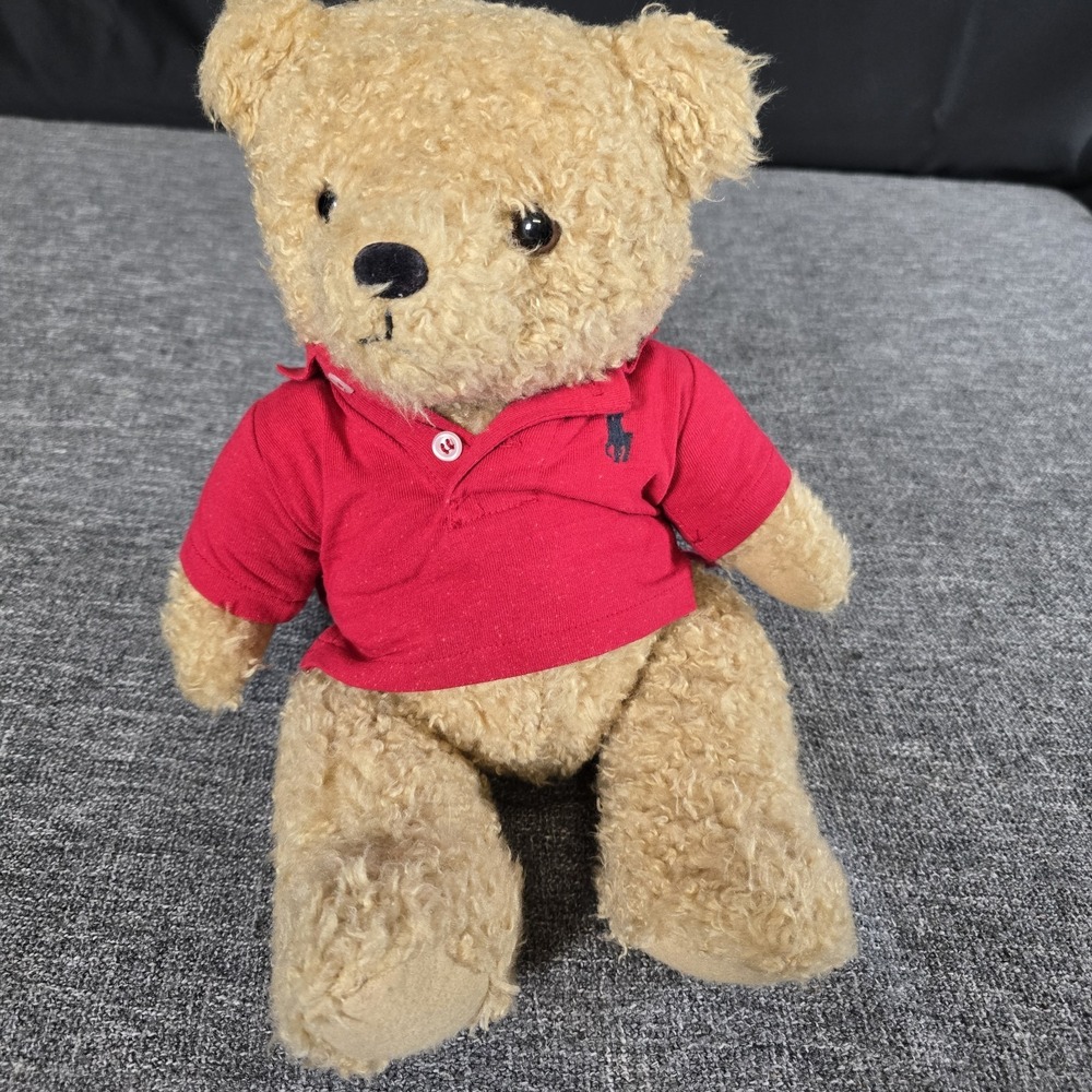 Ralph Lauren Teddy Bear Tan Plush Red Polo Shirt Collectible 15"
